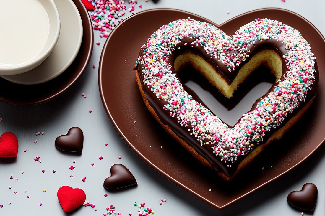Heart shaped doughnut with coffee