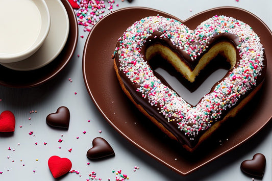 Heart shaped doughnut with coffee