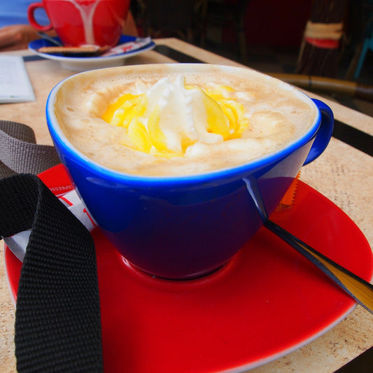 whipped coffee with peaches
