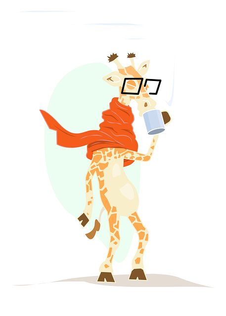 Giraffe drinking coffee